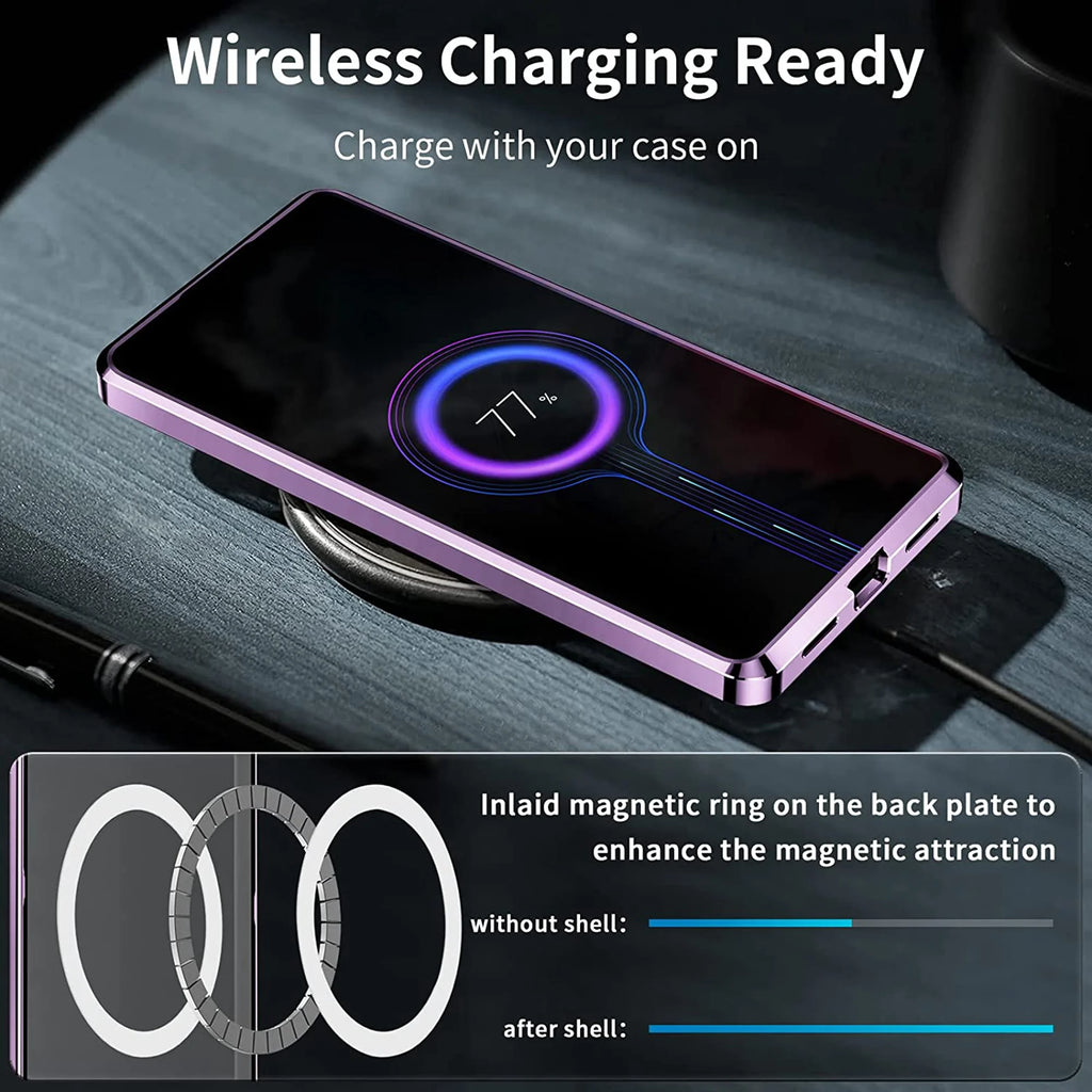 Purple Magnetic Metal Bumper PC Case for Samsung Galaxy S23 Ultra F64117