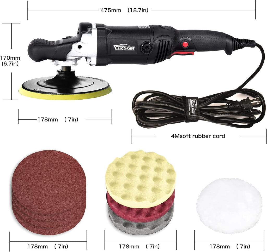 Rotary Polisher Waxer 7inch 1650W 6 Variable Speed 500-3000RPM I7614