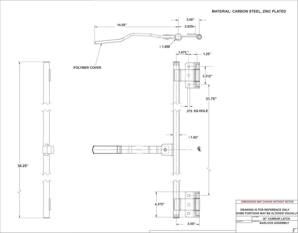 36 Zinc Cargo Trailer Door CamBar Latch Tamper Proof Hinge & Mounting Hardware B776
