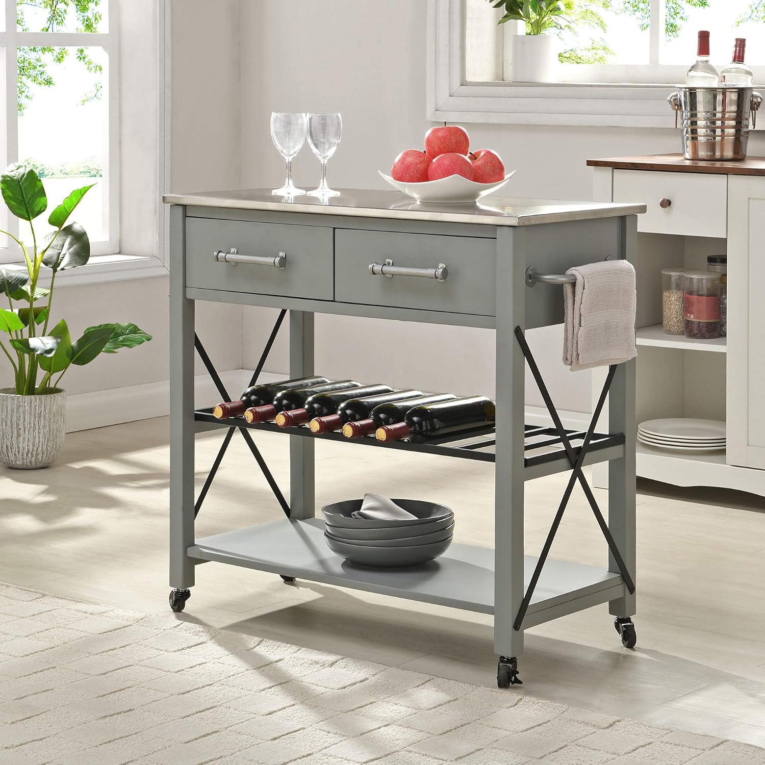 White Farmhouse Kitchen Cart J74255