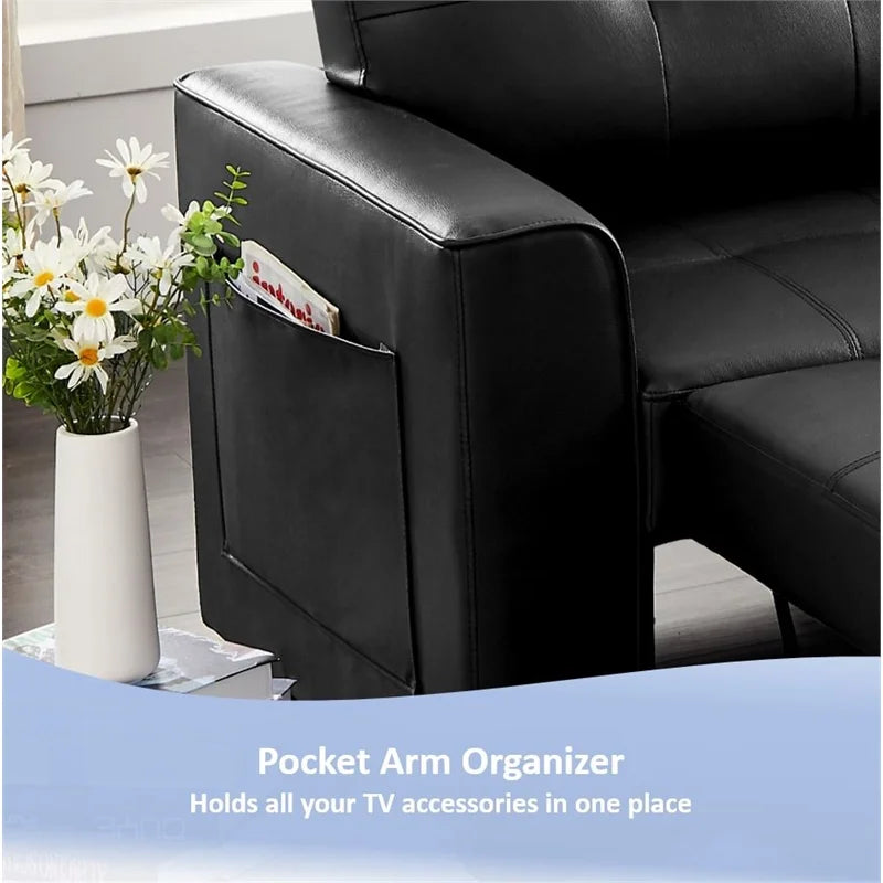 Black 84" Wide Sectional Sofa with Pull Out Sleeper Bed K820966