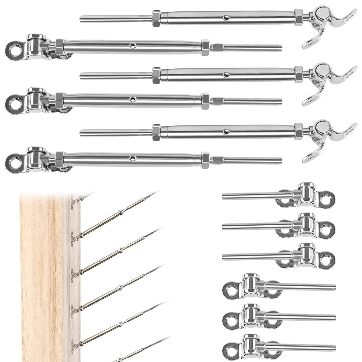 16Set Cable Railing Kit 1/8 T316 Stainless Steel Angle 180° Adjustable L424769