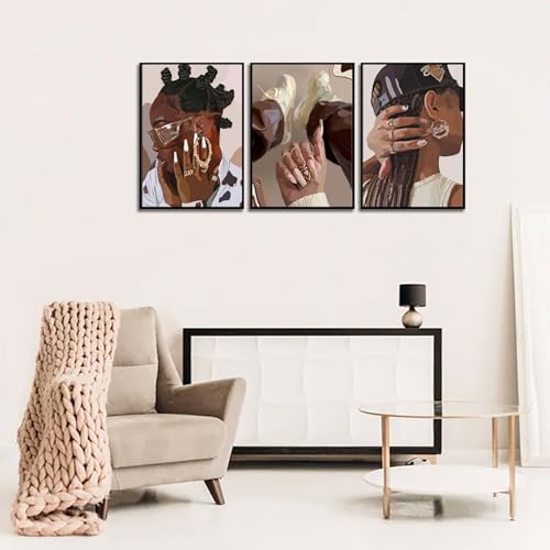 3Pcs Framed Canvas Wall Art Black Girl Wall Decor Posters Prints Paintings C43279