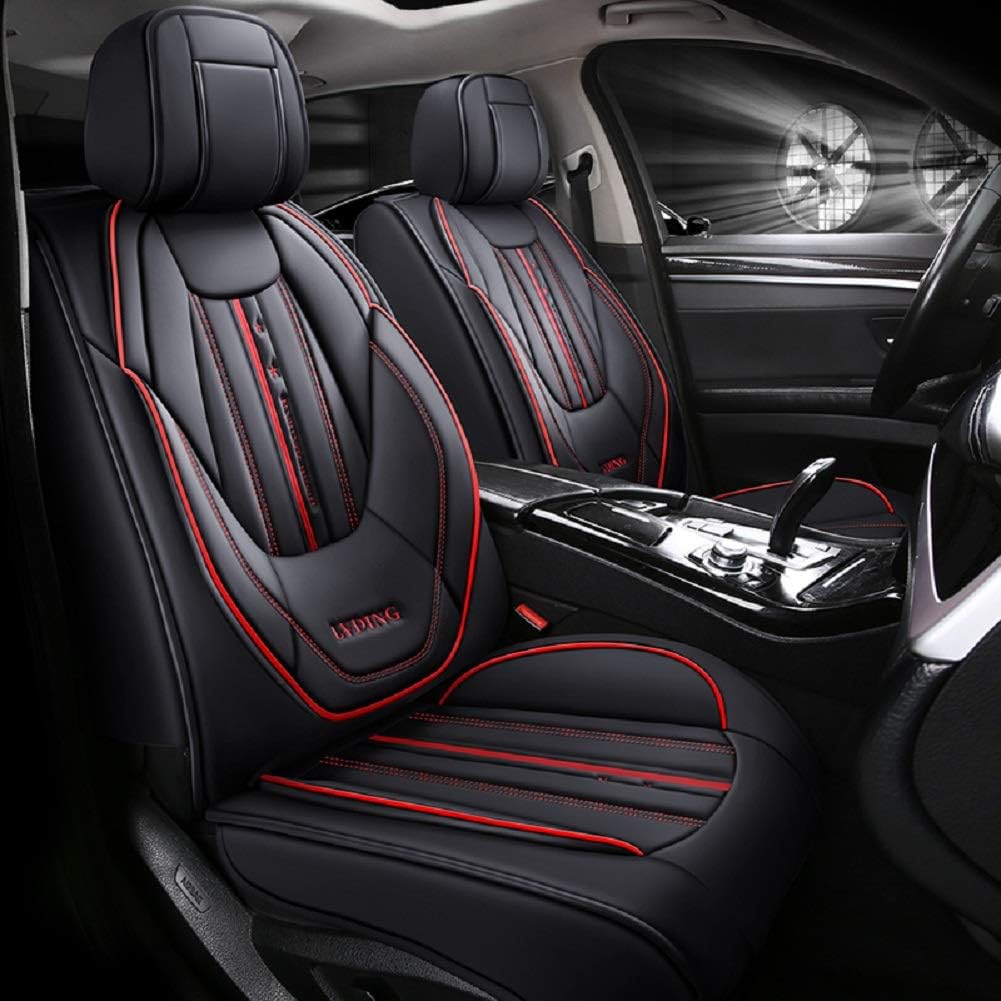 Black-Green PU Leather 5 Seats Full Set Car Seat Covers U29515
