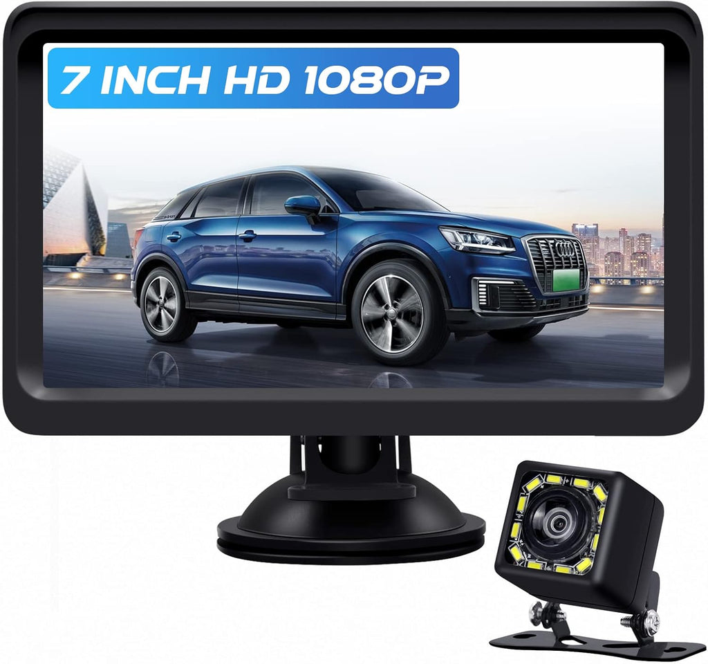 7 Inch Monitor Kit HD 1080P IP69 Waterproof Rear View Camera with 12 LED, Pack of 2 R1301