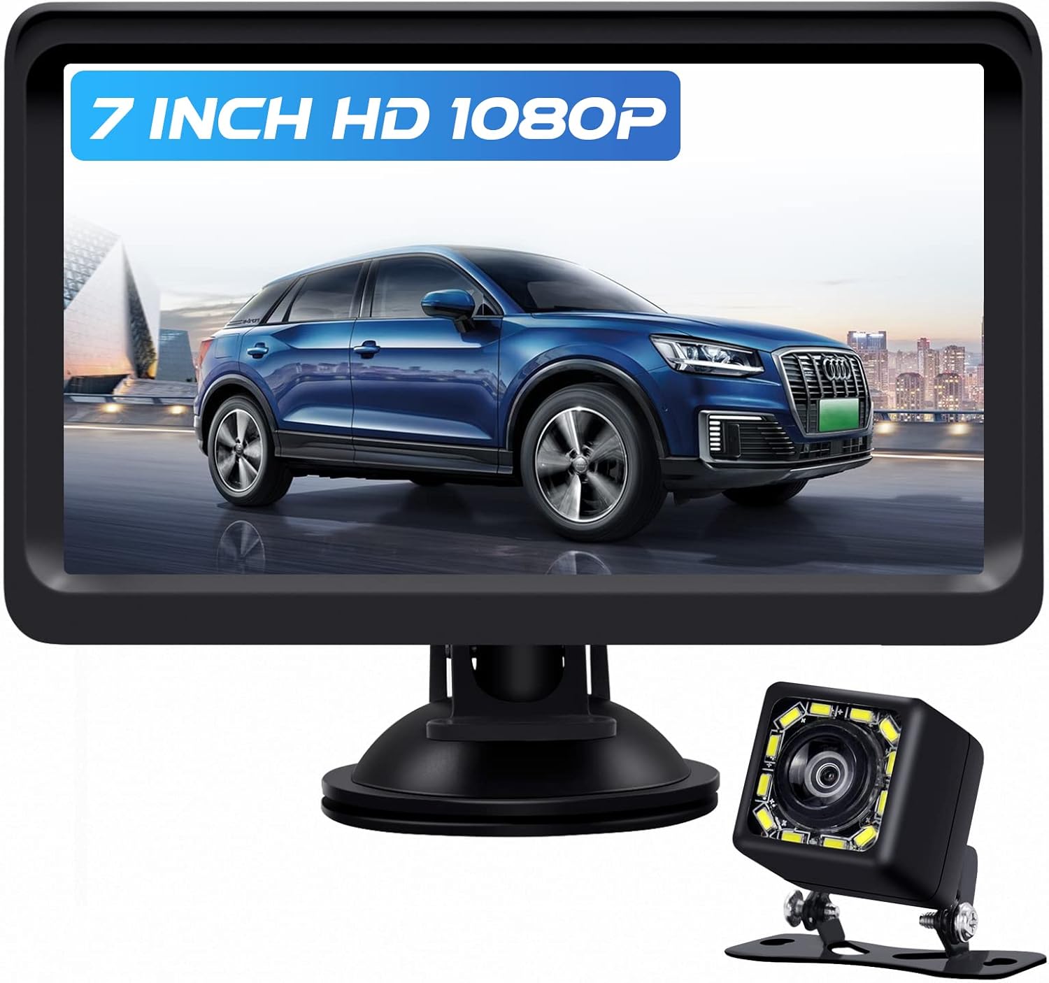 7 Inch Monitor Kit HD 1080P IP69 Waterproof Rear View Camera with 12 LED, Pack of 2 R1301