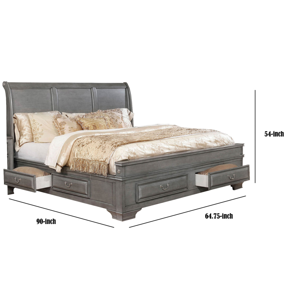 Gray Wooden Queen Size Bed with Storage Drawers X87903