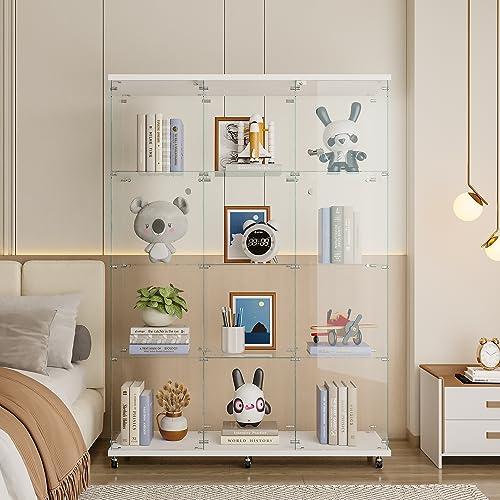 Black 4-Tier Glass Display Cabinet with 12 Shelves and Double Doors Q8870