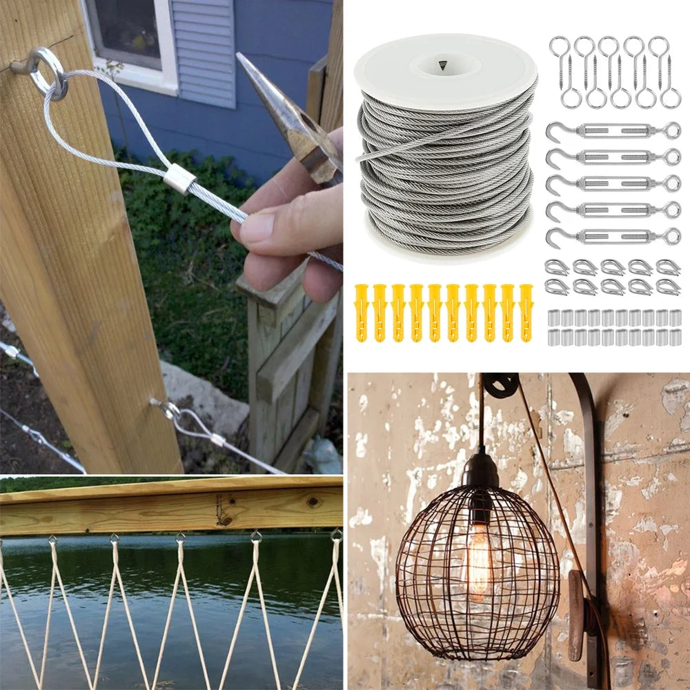 PVC Coated Steel Wire Rope String Light Hanging Cable Railing Kit U7717
