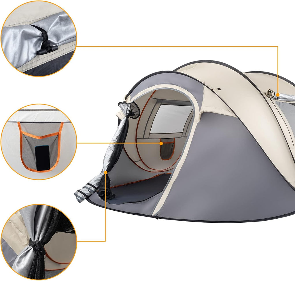 4 Person Pop Up Waterproof Camping Tent with 2 Doors E461