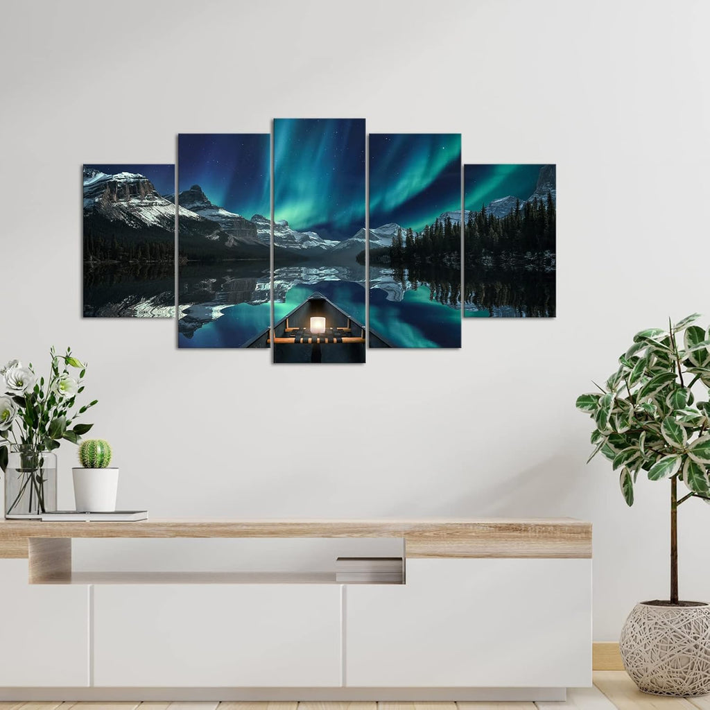 5 Panels Aurora Borealis Canvas Wall Art Stretched and Framed J4215