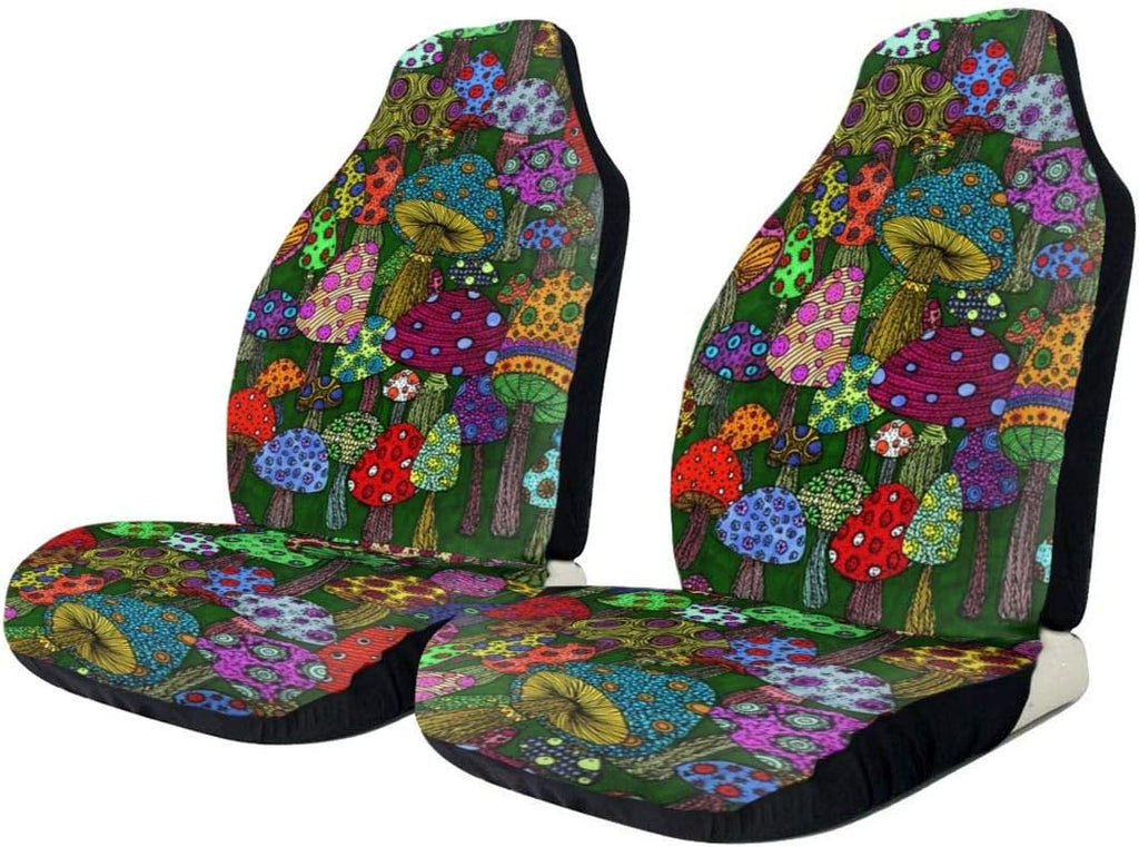 Cartoon Mushroom Art Car Seat Cover Full Set of 2 Vehicle Seat Protector E2990