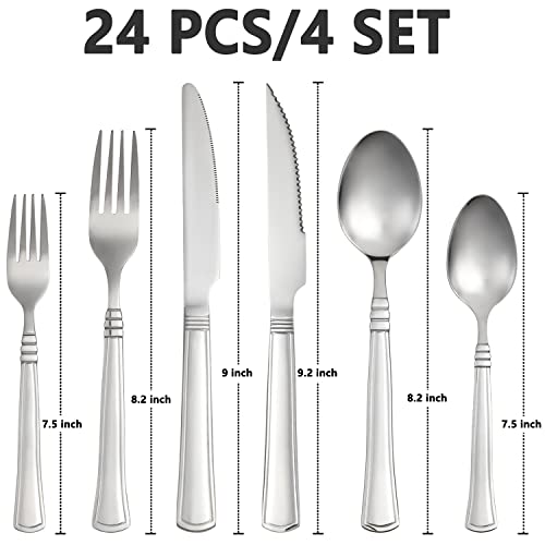 24-Piece Stainless Steel Flatware Set with Steak Knives Service for 4 V7954