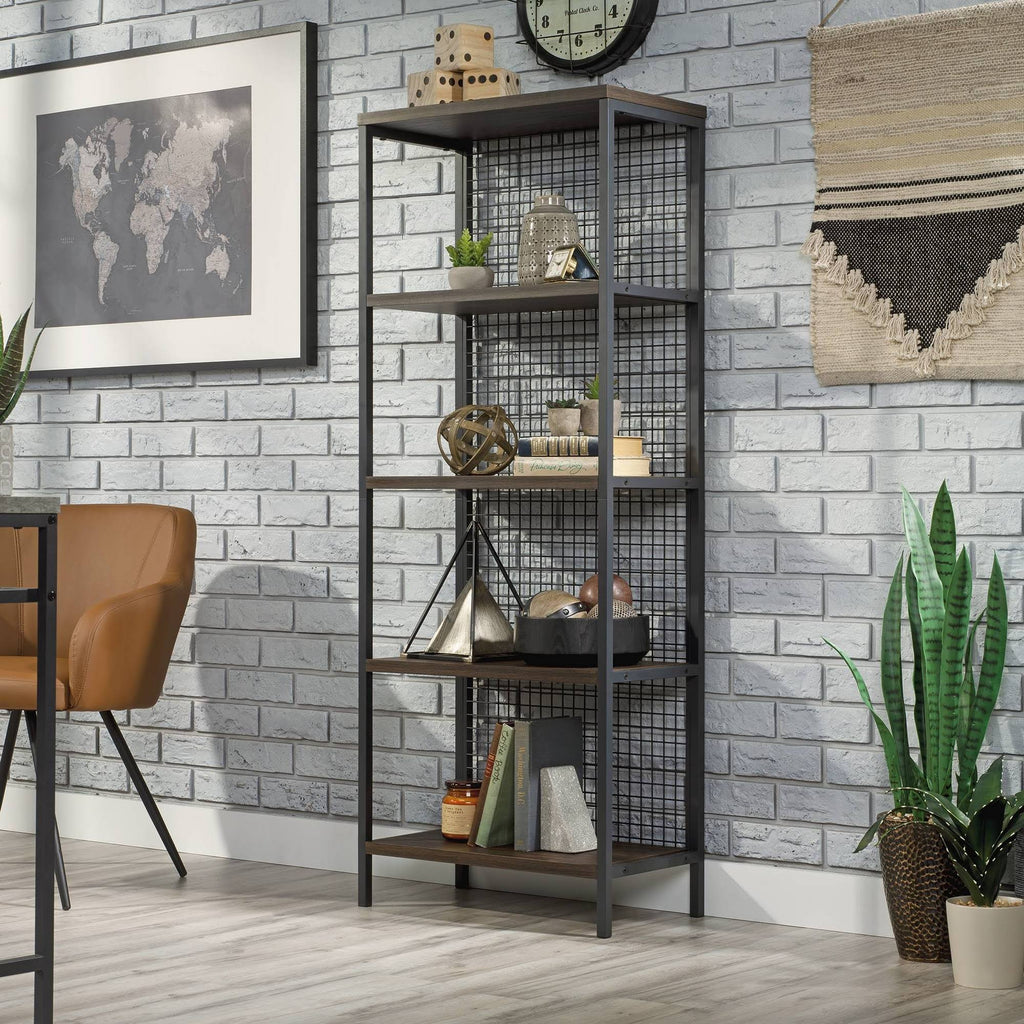 Tall Metal 4-Shelf Bookcase in Rich Walnut and Black B4020