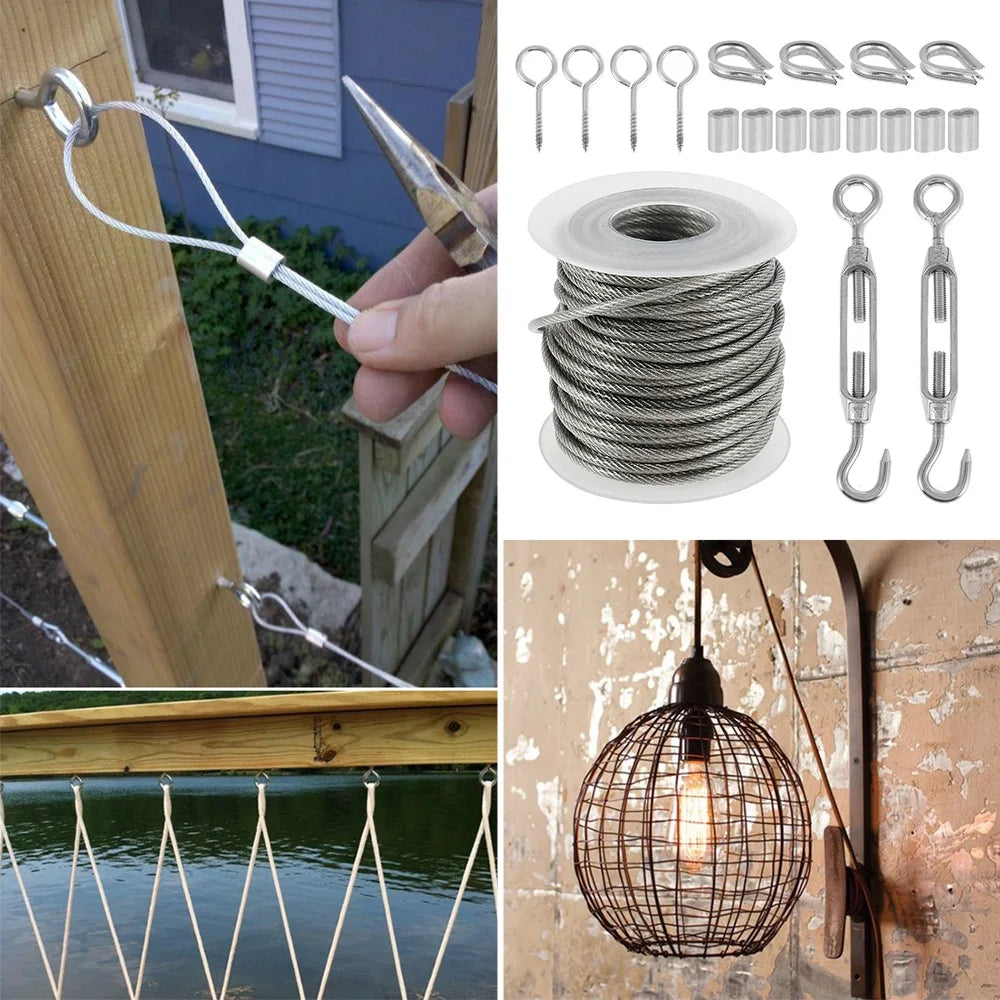 PVC Coated Steel Wire Rope String Light Hanging Cable Railing Kit U7717
