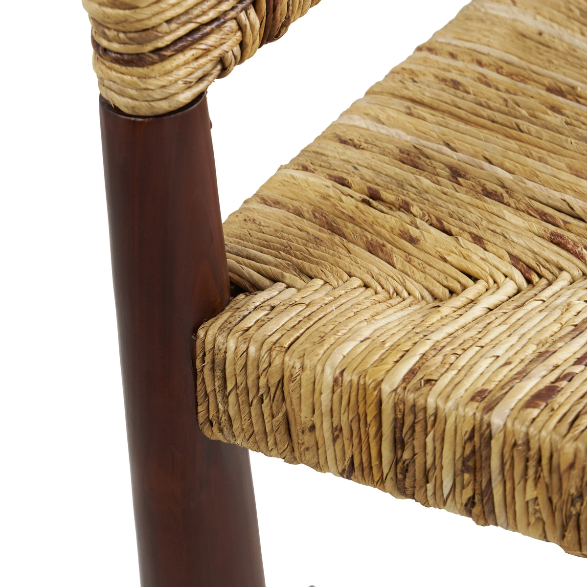 Light Brown Handmade Wood Lounge Chair with Woven Banana Leaf Seat, Set of 2 Q560827