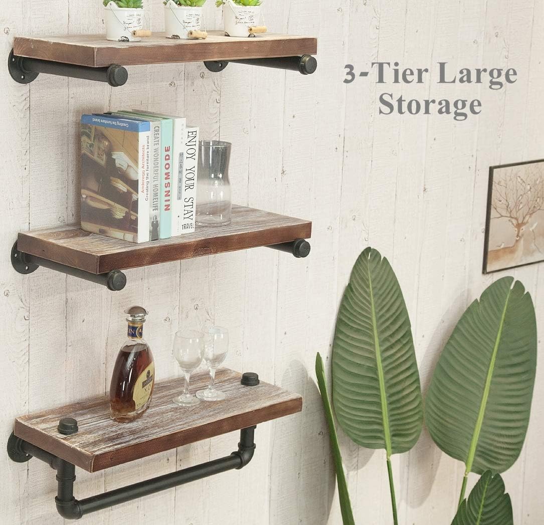 3-Tier Wall Mounted Iron Pipe Shelf V3651