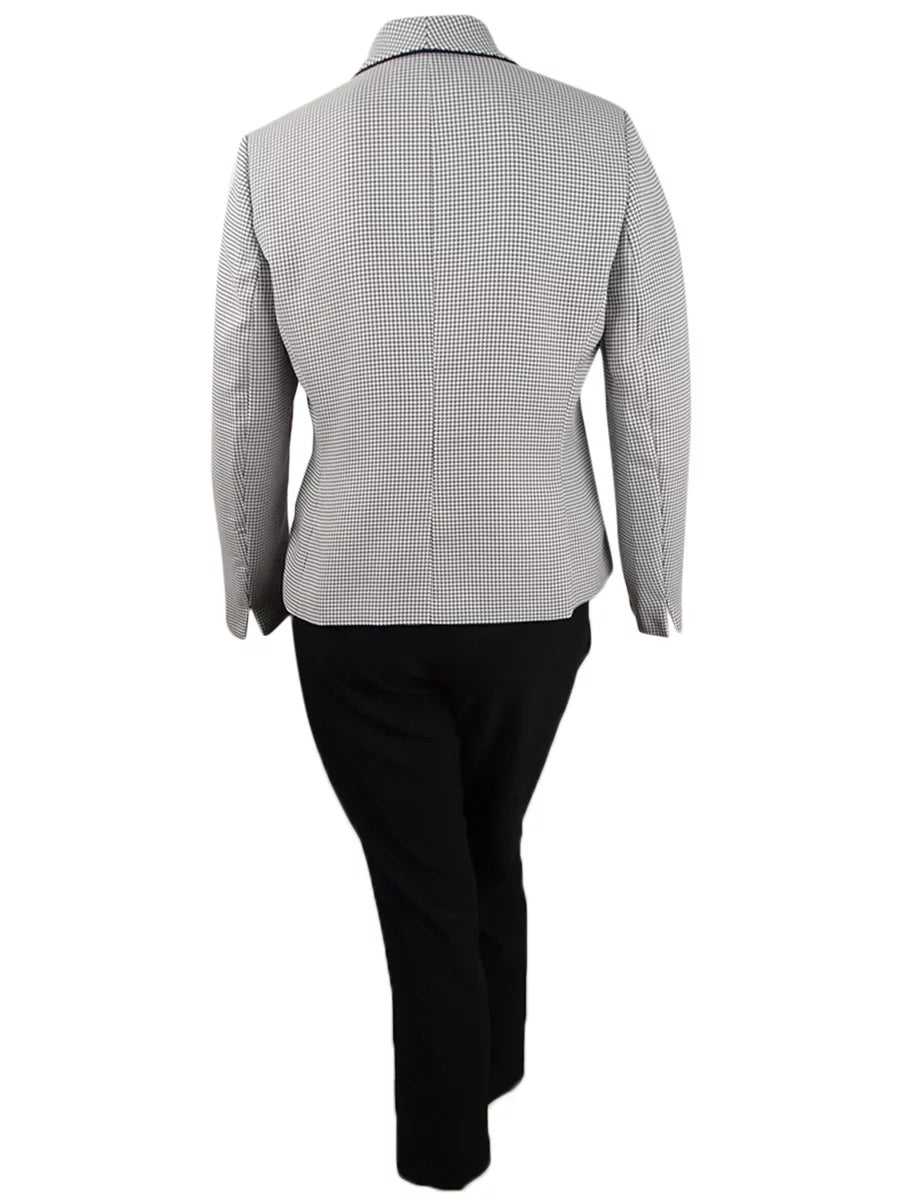 Women's Petite Contrast-Jacket Pantsuit (4P, Ivory/Black) S92030