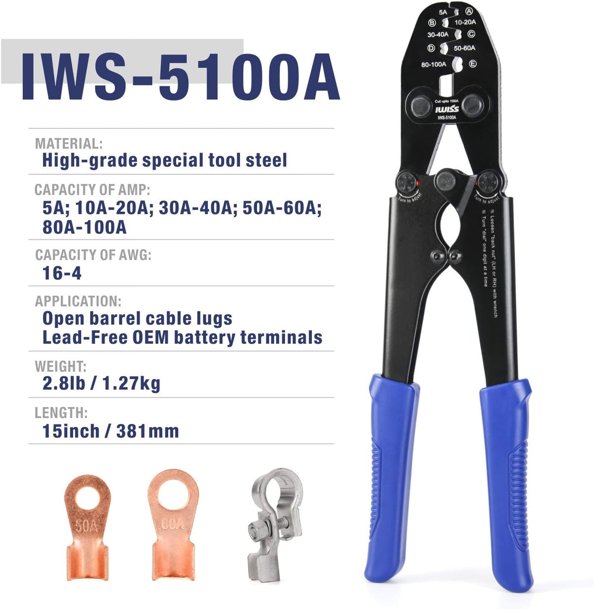 Battery Cable Lug Crimping Tool for Open Barrel Lug, AWG 16-4 U717729