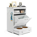 White Dog Food Storage Cabinet with 2 Raised Dog Bowls V2969