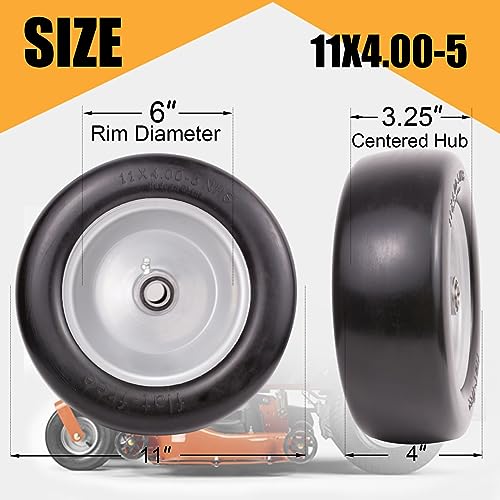 11x4.00-5 Flat Free Solid Smooth Tires and Wheel with Precision Bearings (2 Pack) V5020