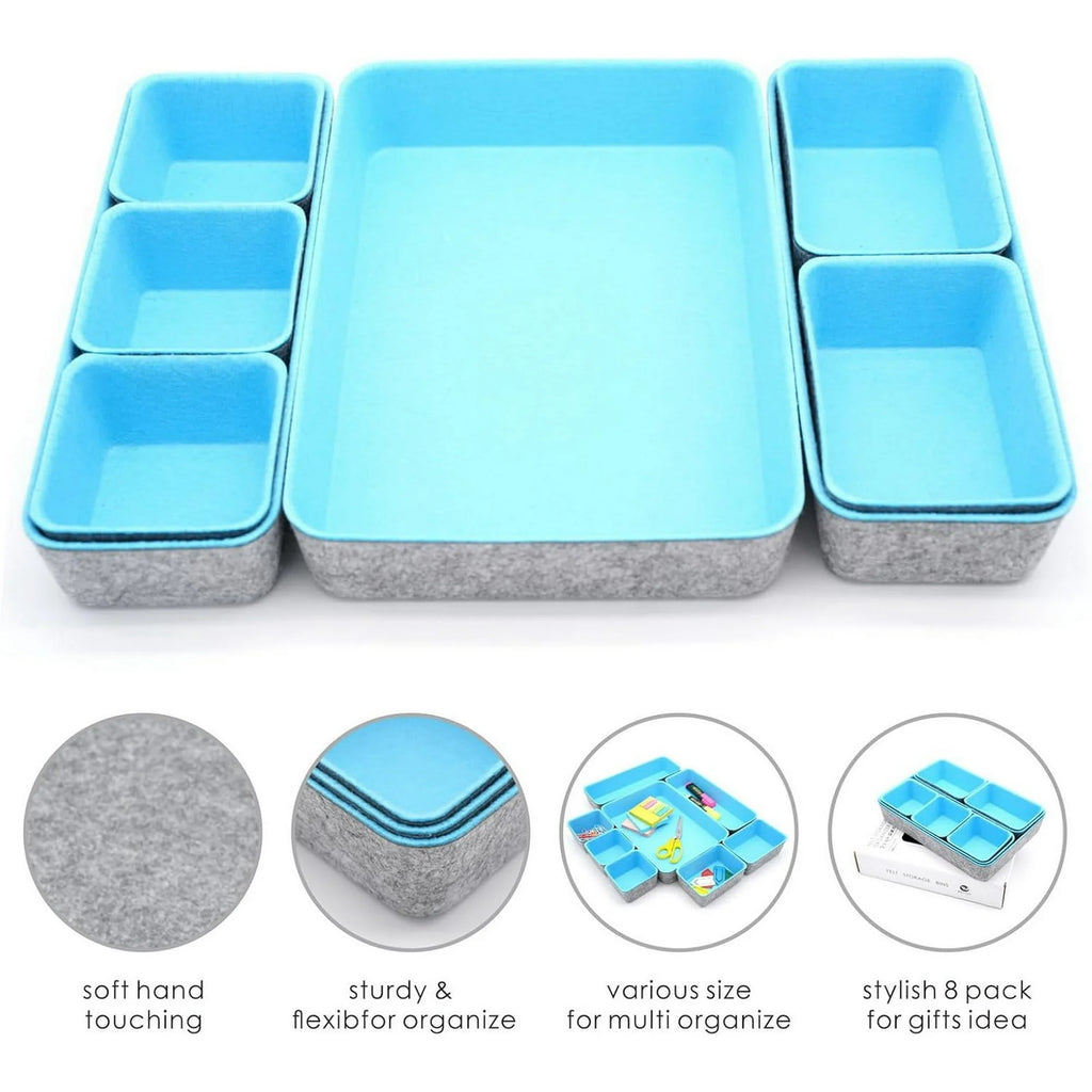 8-piece Felt Drawer Organizers Tray in Glacier Gray T264
