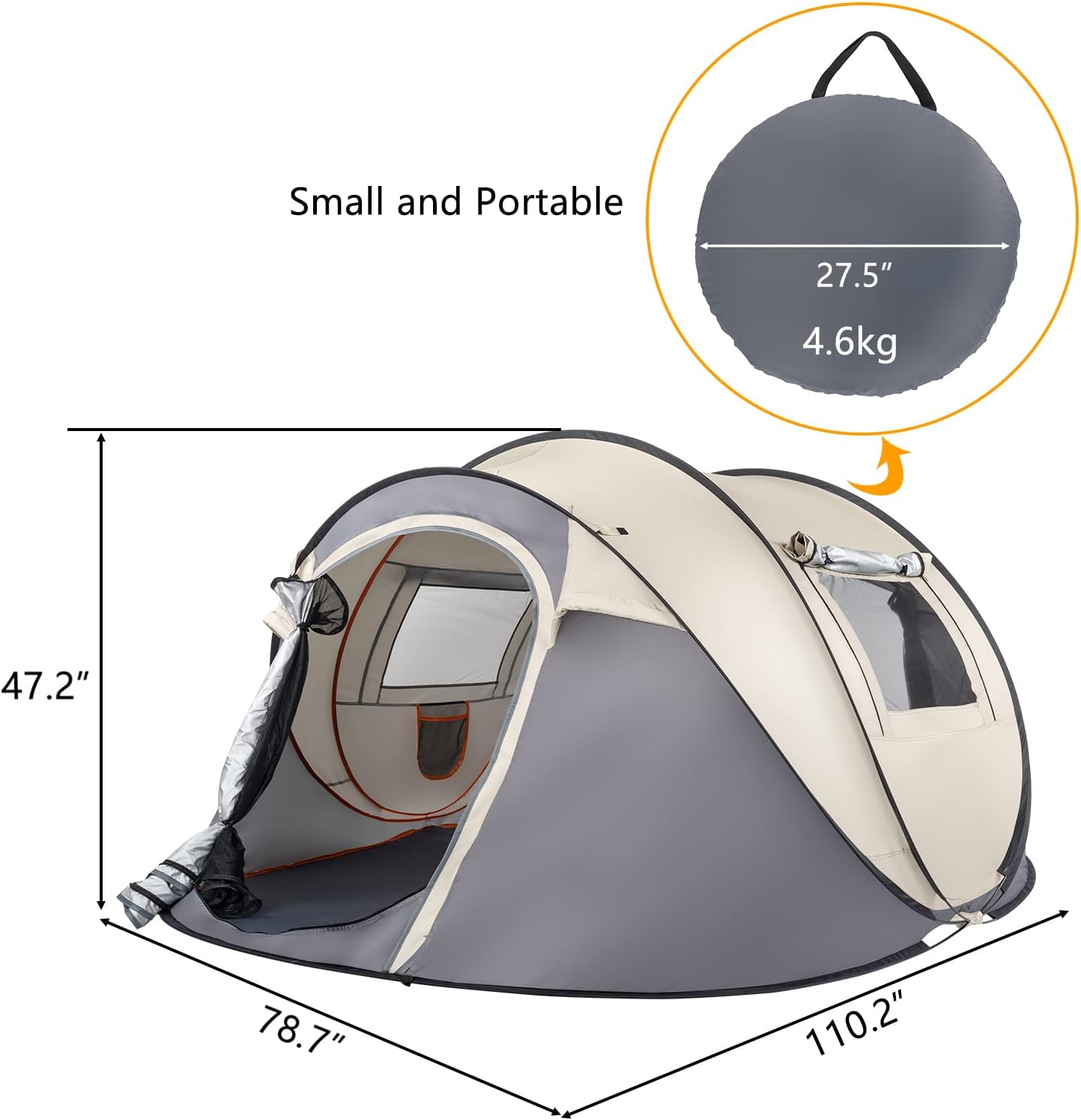 4 Person Pop Up Waterproof Camping Tent with 2 Doors E461