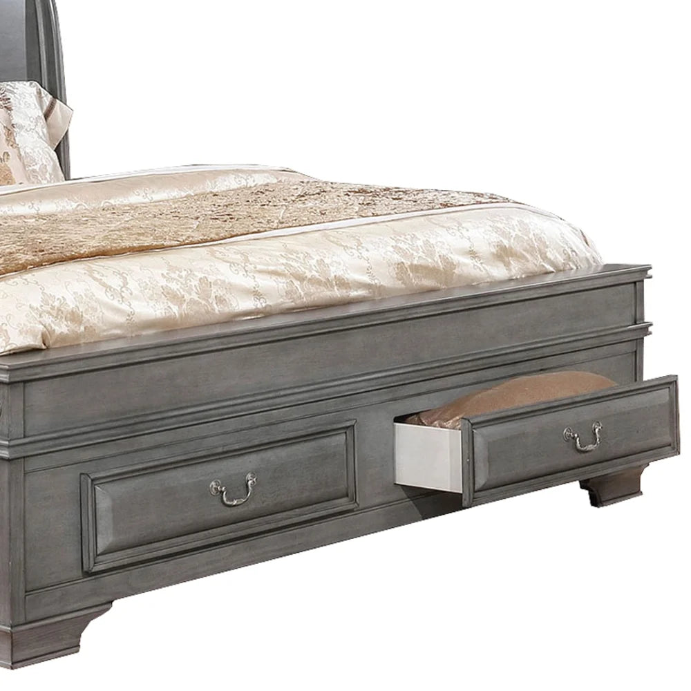 Gray Wooden Queen Size Bed with Storage Drawers X87903