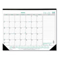 Monthly Desk Pad Calendar, 22 x 17, White/Green Sheets, Black Binding, 12-Month J35660