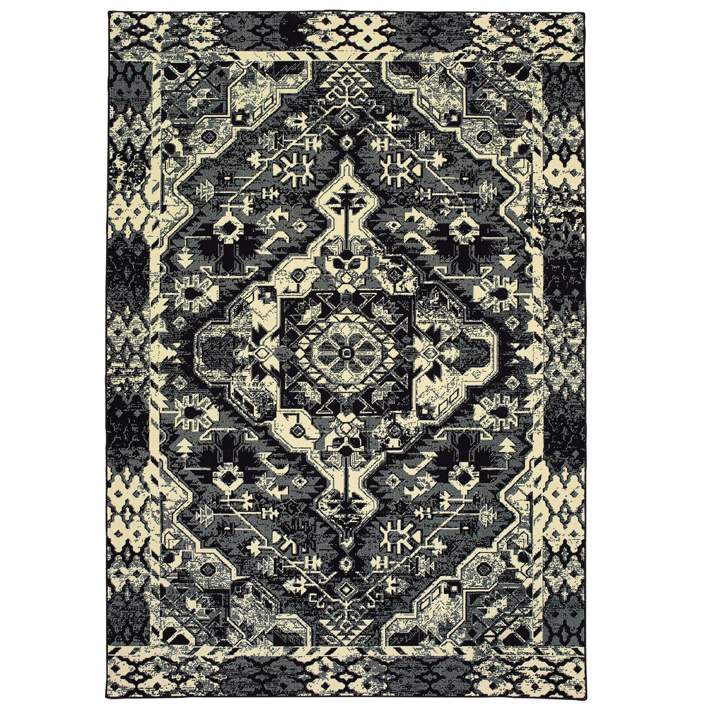 Moss Medallion Black Ivory Micro Fiber Rug 5'3" x 7'6" Z860707