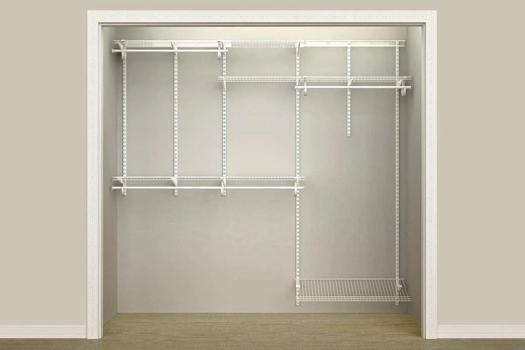 White Steel Wire Closet Organizer System with Shelves and Clothes Rods P1841