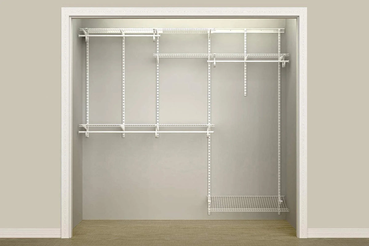 White Steel Wire Closet Organizer System with Shelves and Clothes Rods P1841
