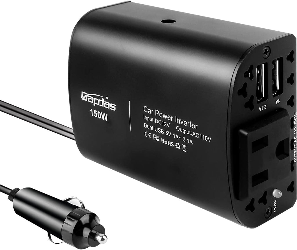 150W Car Power Inverter DC 12V to 110V AC 2 USB Ports Black Pack of 2 K258435