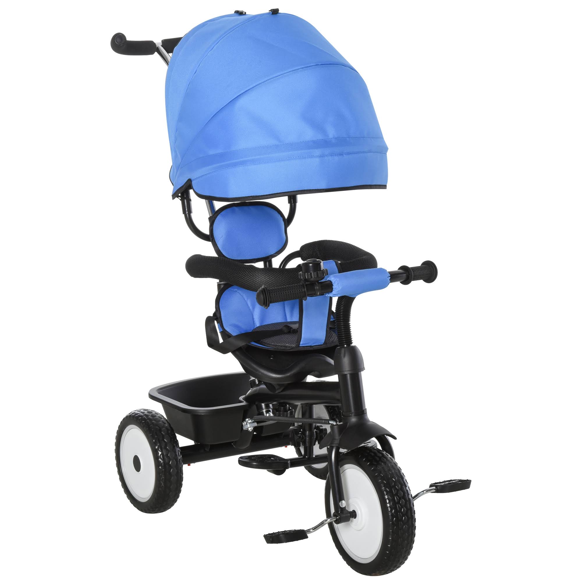 Blue 2 in 1 Baby Tricycle Stroller with Adjustable Canopy Detachable Guardrail Safety Belt K9569