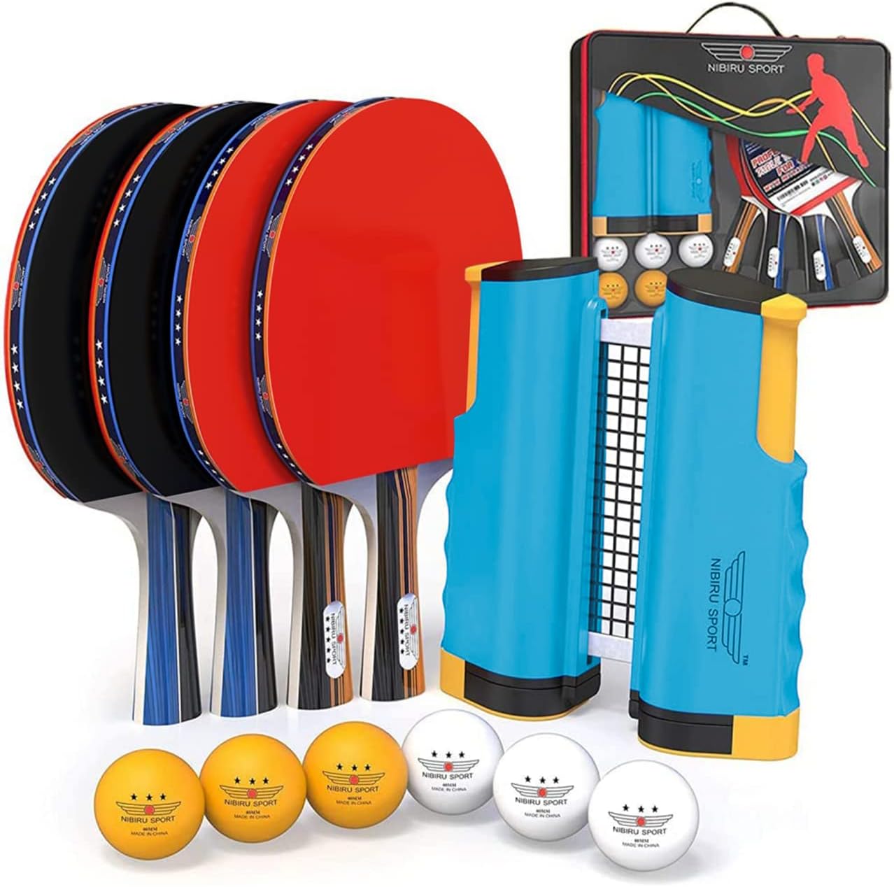 Ping Pong Paddles Set with Retractable Net and Storage Case, Pack of 2 S6661