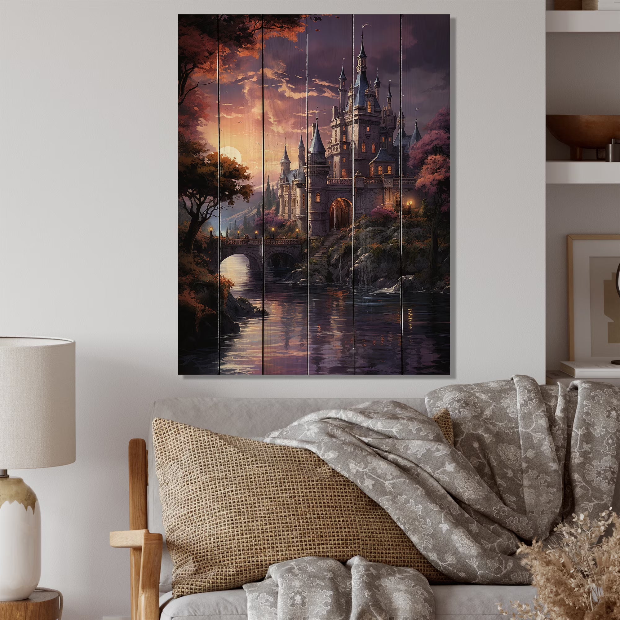 Castles Twilight Deep II Print on Natural Pine Wood L69136