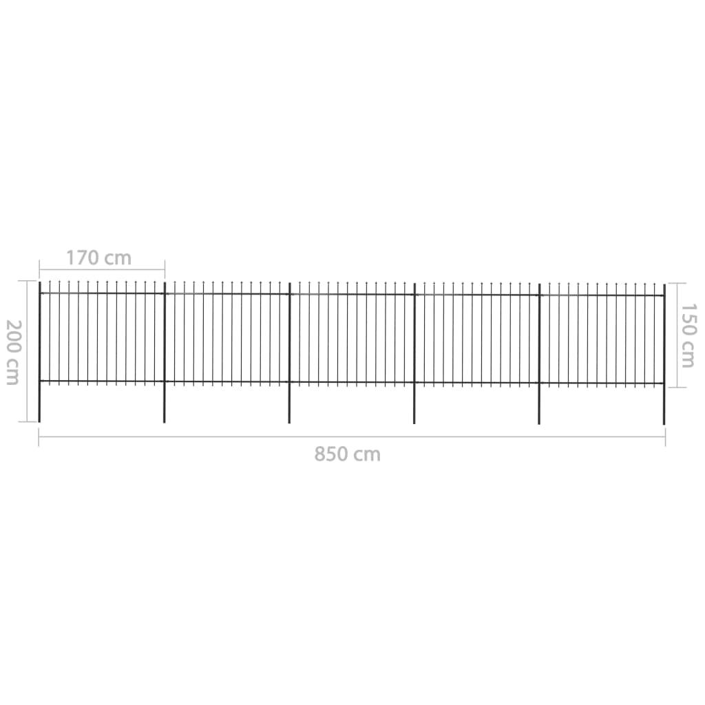 Black Steel Garden Fence with Spear Top D3699