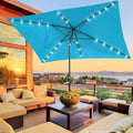 10 x 6.5ft LED Rectangle Outdoor Patio Umbrella with Polyester Canopy, Lake Blue R7538