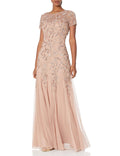 Floral-Beaded Gown - Rose Gold E853579