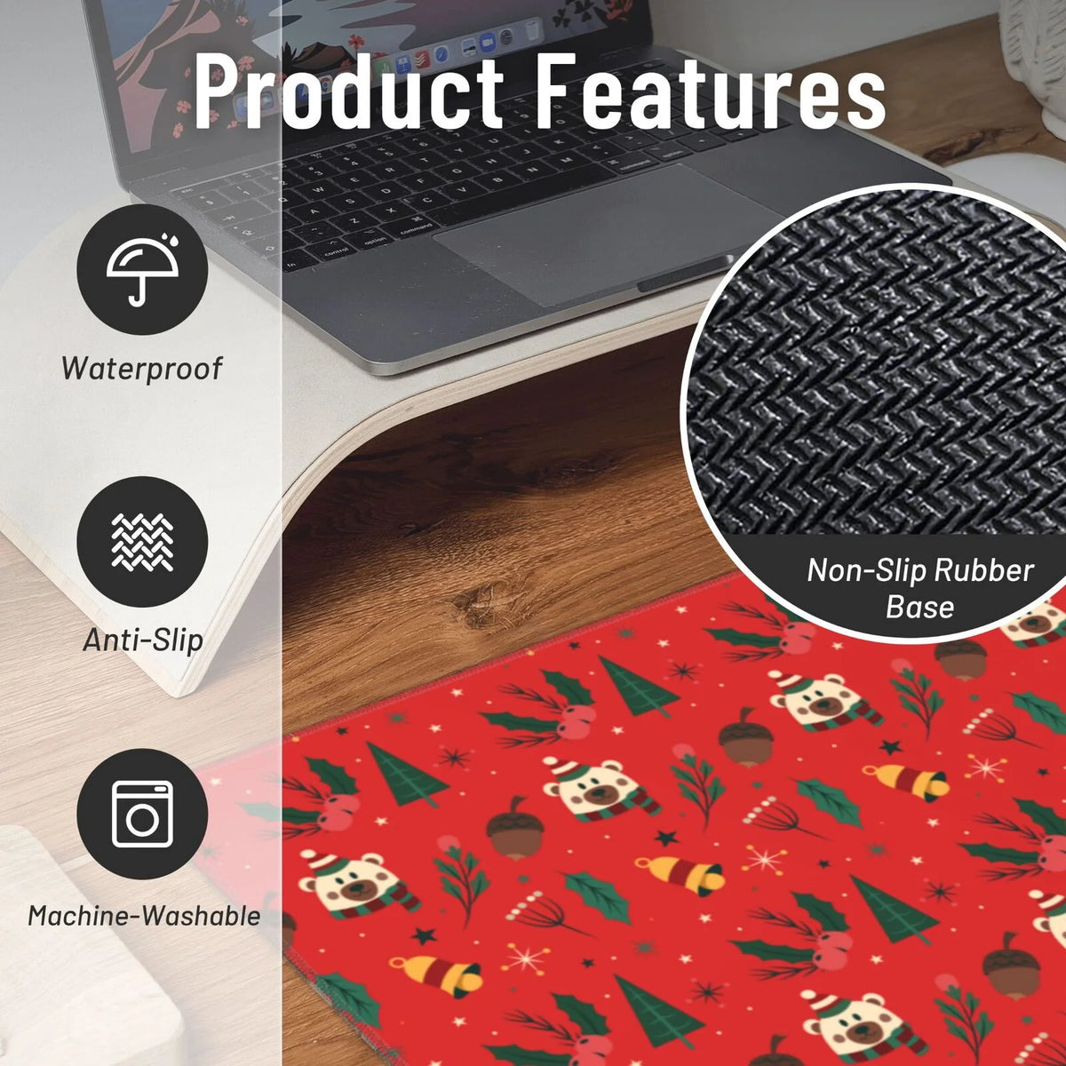 Christmas Tree Bear Bells Non-Slip Gaming Mouse Pad, 15.8"x29.5" L579