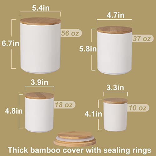 Ceramic Canisters Set with Bamboo Lid, Pack of 4 (White) D8877