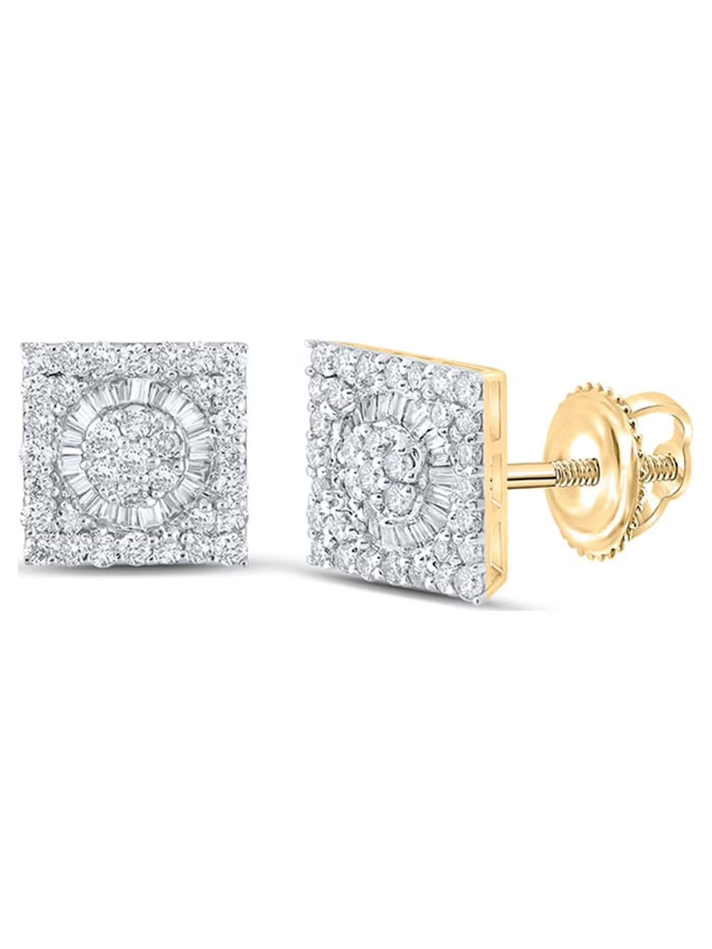 10kt Yellow Gold Mens Baguette Diamond Square Earrings 7/8 Cttw Y7404