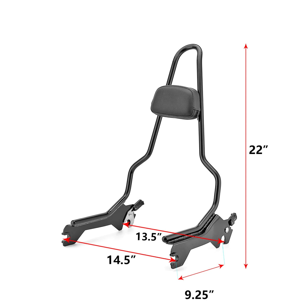 Gloss Black 20" Tall Passenger Backrest Sissy Bar with 4 Point Docking Kit L6327
