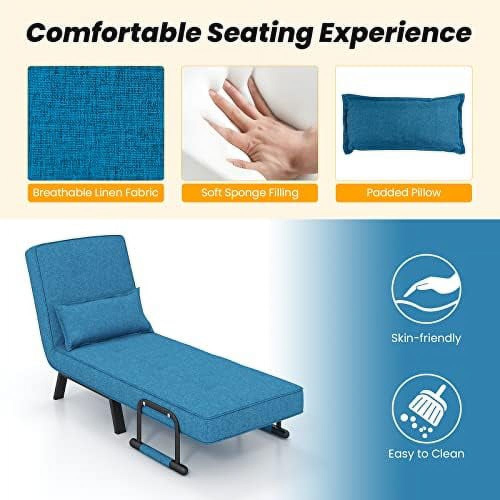 Convertible Sofa Bed 4-in-1 Sleeper Chair with Pillow, 6 Positions Adjustable Backrest, Metal Legs, Linen Fabric L768111