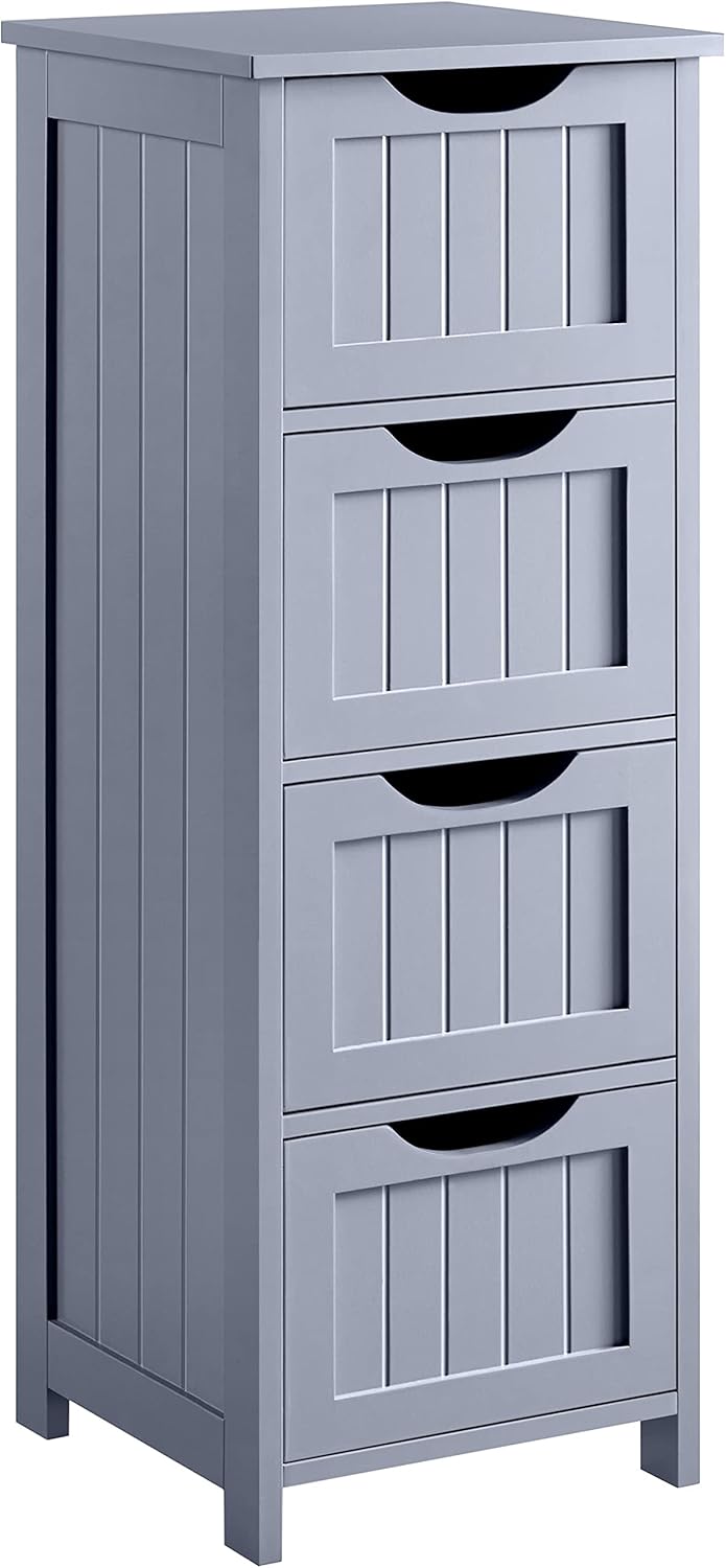 Gray 4 Drawer Wooden Bathroom Floor Cabinet Q8962