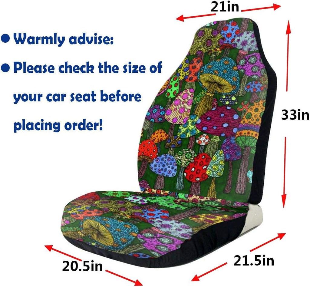 Cartoon Mushroom Art Car Seat Cover Full Set of 2 Vehicle Seat Protector E2990