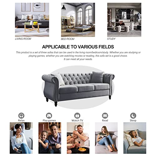 Beige Velvet 3 Seater Sofa W157