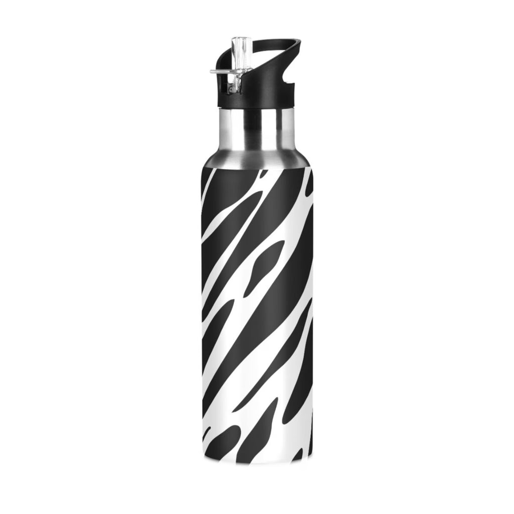 Black and White Insulated Stainless Steel Water Bottle with Straw Lid 20 oz Y432