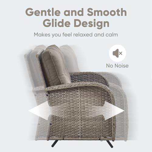 Outdoor Swivel Rocking Chairs Set of 2 with Rattan Side Table Brown/Blue K182850