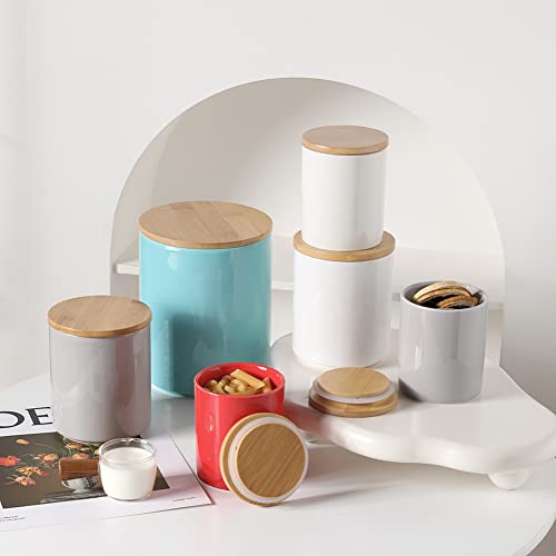 Ceramic Canisters Set with Bamboo Lid, Pack of 4 (White) D8877